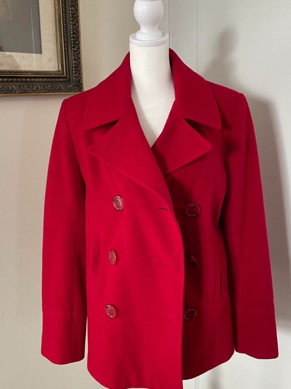 Vtg Y2K Esprit Red Peacoat Size M